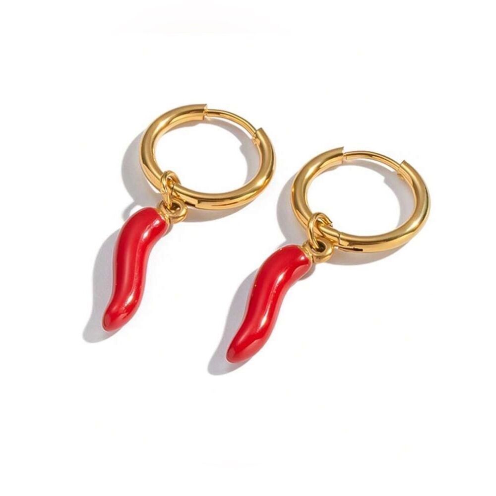 Red chili hoop earring A1956
